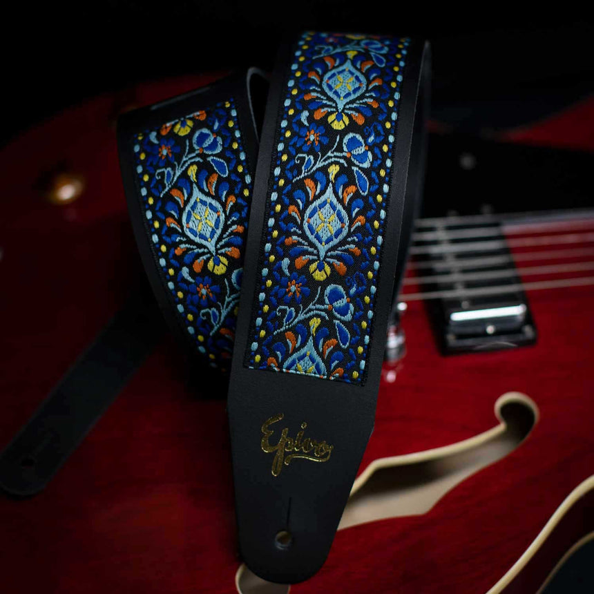 Epivo Blue Peafowl Leather Guitar Strap