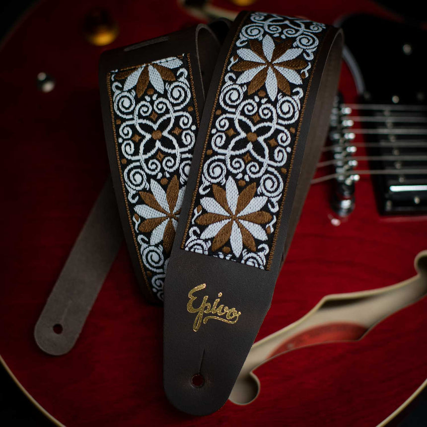 Epivo Brown Daisy Leather Guitar Strap