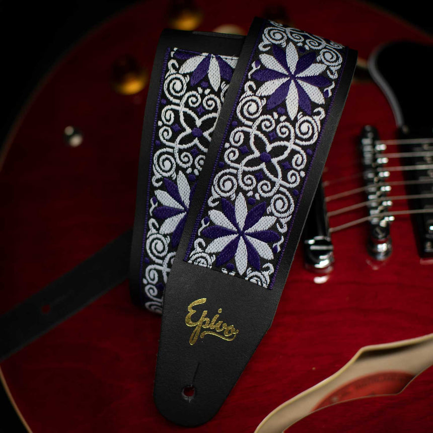 Epivo Purple Daisy Leather Guitar Strap