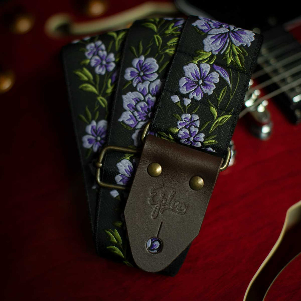 Purple Roses Retro Guitar Strap