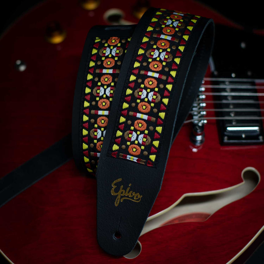 Epivo Black Aztec Leather Guitar Strap