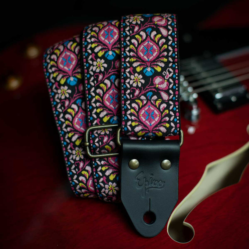 Pink Peafowl Retro Guitar Strap